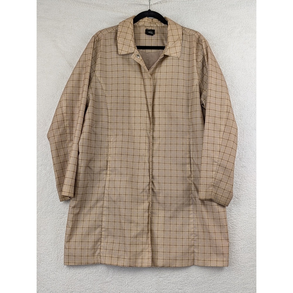 Mossimo Tan Grid Print Car Coat Womens XL Brown Windowpane Check Jacket C1626